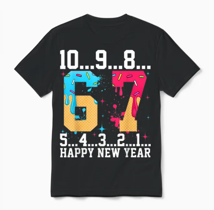 67 Happy New Year Six Seven Funny Countdown 2026 Unisex T-Shirt in Black