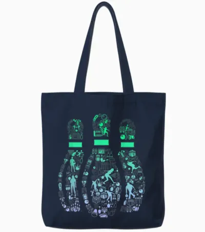 Bowling Pin T-Shirt for Bowler | Bowling Team Girls' Bowling T-Shirt, Black Tote Bags - Navy