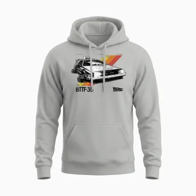 Back to the Future, 35th Edition of Retro Stripe Delorean Unisex Hoodie - Ash