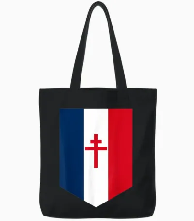 Drapeau Français Avec Croix De Lorraine T-Shirt, Black, S Tote Bags - Black