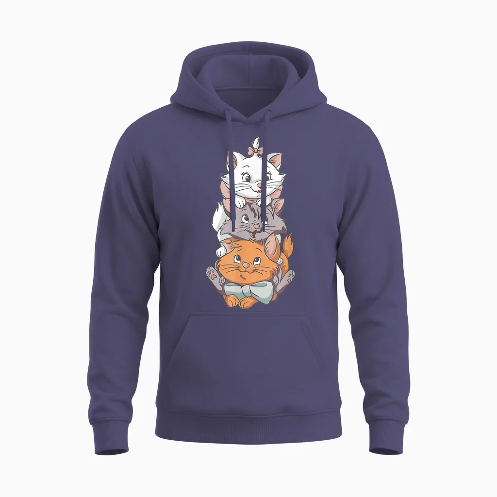 Aristocats Cute Cats T-Shirt, Black, S Unisex Hoodie in Heather Sport Dark Navy