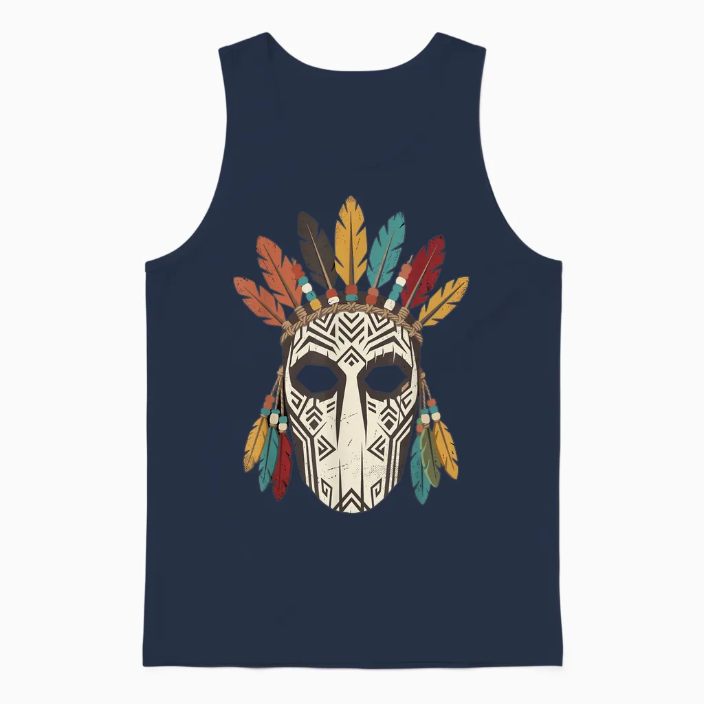 Masque Tribal Plume Coiffe Ethnique Halloween Unisex Tank Top in Navy