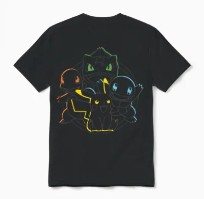 Pokémon - Pikachu Charmander Bulbasaur Squirtle Kanto Circle Unisex T-Shirt - Black