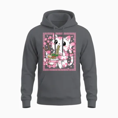 Japanische Anime Katze Ramen Nudeln Manga Kawaii Mädchen Unisex Hoodie - Charcoal