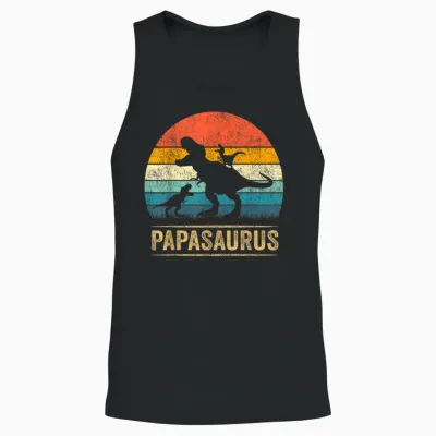 Papasaurus Dinosaur Papa Tyrannosaurus Dino Twin Pack Unisex Tank Top - Black