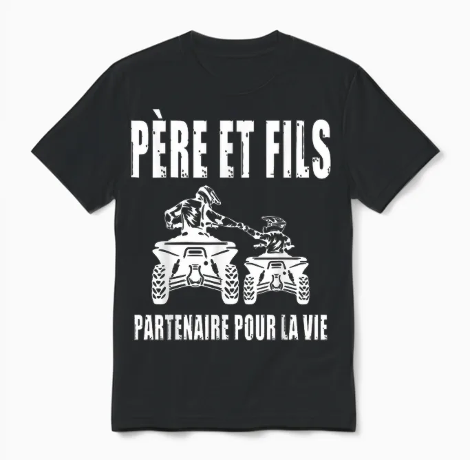 Father and Son Quad Atv Dad Motorcycle Cross Biker Fathers Day Unisex T-Shirt in Black