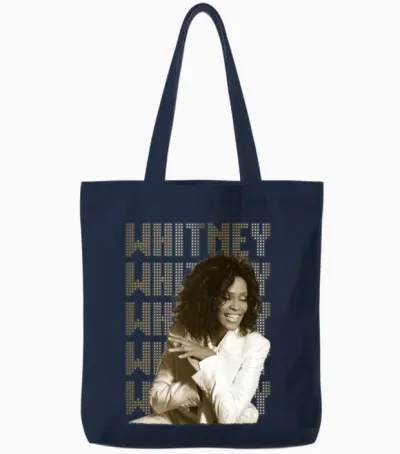 Whitney Houston Photo and Name Tag Tote Bags - Navy