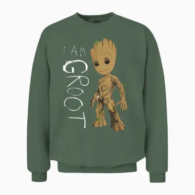 Guardians of the Galaxy Vol.2 I Am Groot Scribbles T-Shirt, Black Unisex Sweatshirt - Military Green