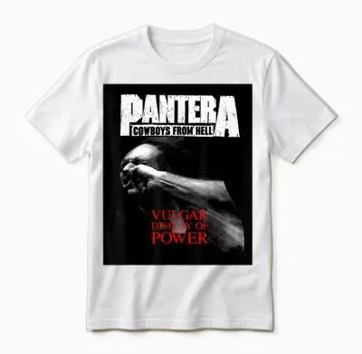 Pantera Official Vulgar Display of Power T-Shirt - Black - Unisex Adult - Small - Short Sleeve - Crew Neck - Classic Fit - Music Theme - Cotton Unisex T-Shirt - White