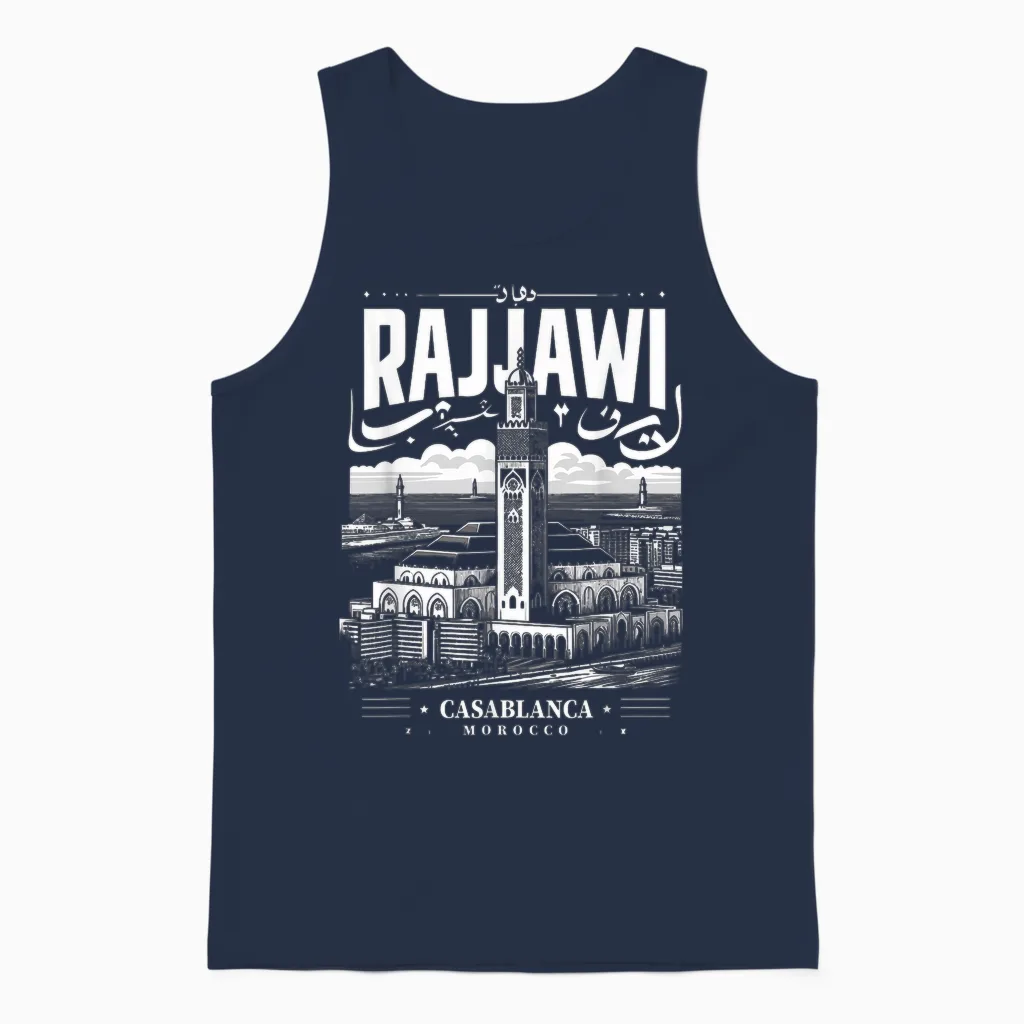 Casablanca Morocco Rajjawi Fusion in Boston T-Shirt, Black, S Unisex Tank Top in Navy