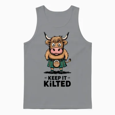 Highland Cattle Bull Wearing Kilt Keep It Kilted Unisex Tank Top - Sport Grey