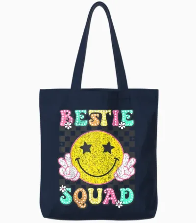 Groovy Bestie Squad Best Friends Matching Girls Boys Tote Bags - Navy