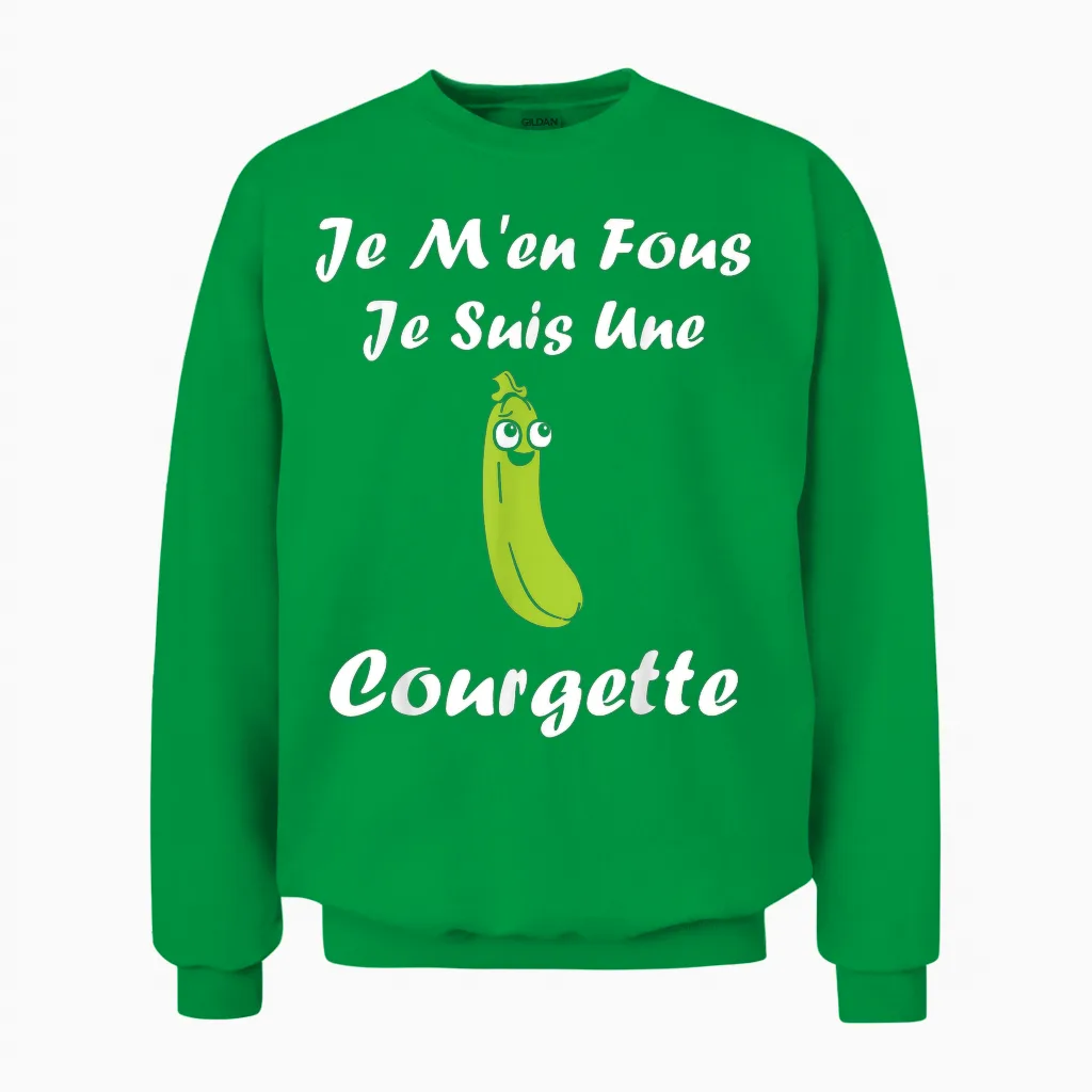 Humour Vegetables Je M'en Fous Je Suis Une Courgette T-Shirt, Black, S Unisex Sweatshirt in Irish Green