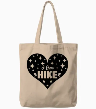 I Love Hike Funny Gift Tote Bags - Natural