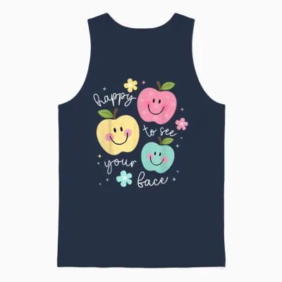 Happy to See Your Face Groovy Apple Smile Face Teacher Unisex Tank Top - Navy