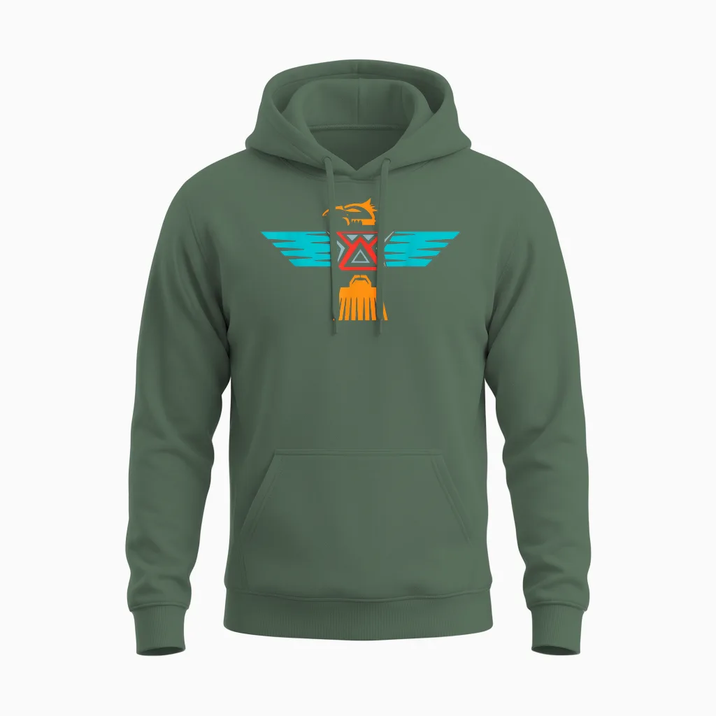 Thunderbird Stammeskunst Native American Indianer Indigene Unisex Hoodie in Military Green