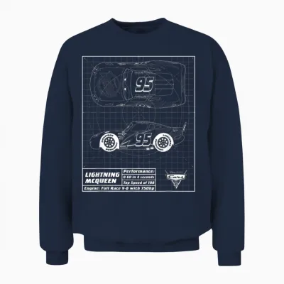 Cars Lightning Mcqueen Blueprint T-Shirt, Black Unisex Sweatshirt - Navy
