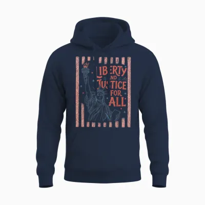 Retro Funny 4th of July with Liberty and Justice for All Unisex Hoodie - Navy