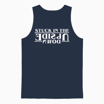 Stranger Things Stuck in the Upside Down White Letter Logo Unisex Tank Top - Navy
