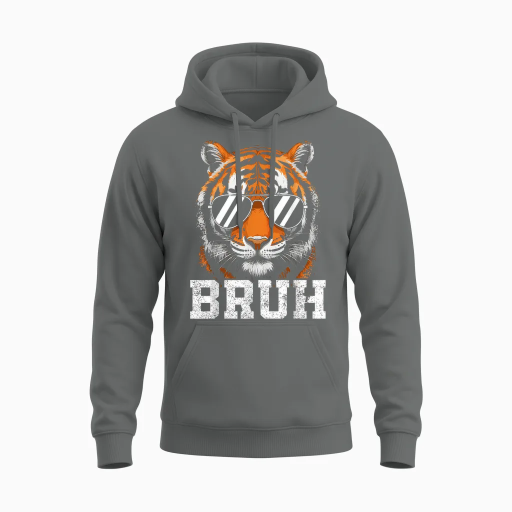 Bruh Tiger Graphic Tee Men Toddler Boys Animal Kids Tiger Unisex Hoodie in Graphite Heather