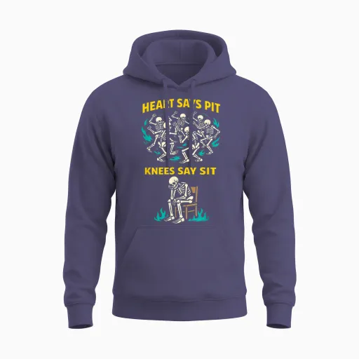 Heart Says Pit Knees Say Sit Skelett Lustiger Spruch Zitat Unisex Hoodie - Heather Sport Dark Navy
