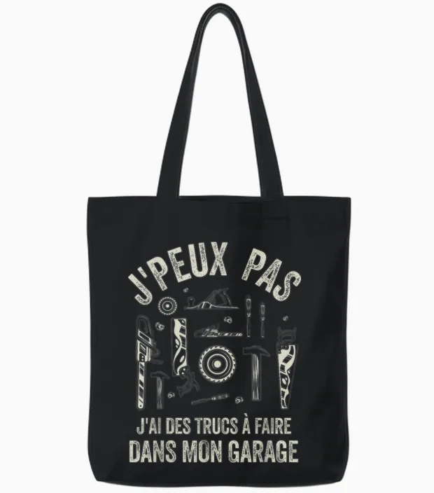 Funny Dad Bricoleur J'peux Pas Bricoleur Gift Garage Tote Bags in Black