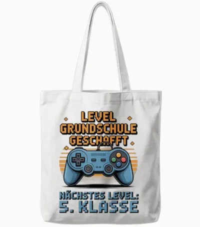 Grundschule Abschluss 2026 Level Grundschule Geschafft Gamer Tote Bags - White