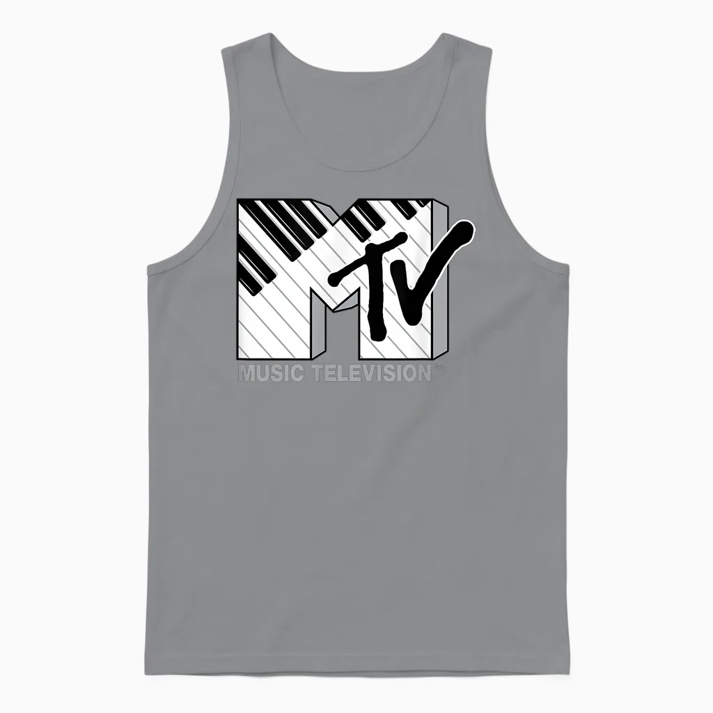 The Official Mtv Logo with Black and White Piano Keys Unisex Tank Top in Sport Grey