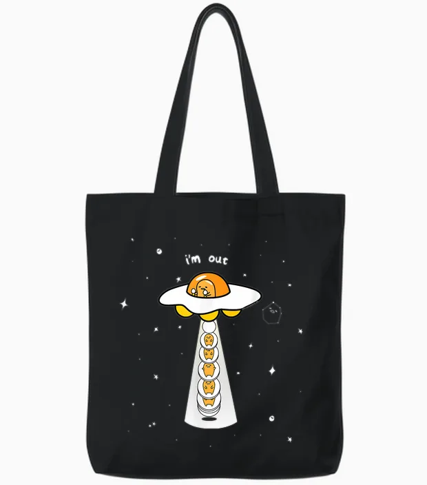 Gudetama Spaced Out Tote Bags in Black