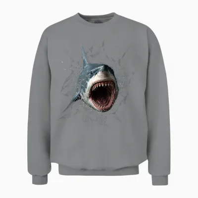 Cadeau Original Effet Optique Grand Requin Blanc Trompe œil Unisex Sweatshirt - Sport Grey