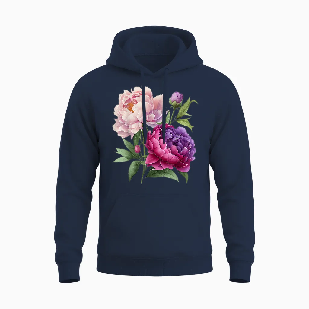 Pfingstrosen Blumen Aquarell Lavendel Lila Pfingstrosen Rosa Pfingstrose Unisex Hoodie in Navy
