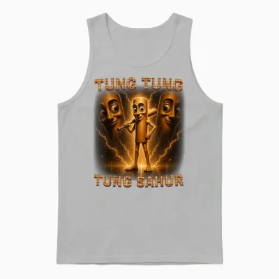 Tung Tung Tung Sahur Is Calling Italian Brainrot Meme Kid Unisex Tank Top - Ash