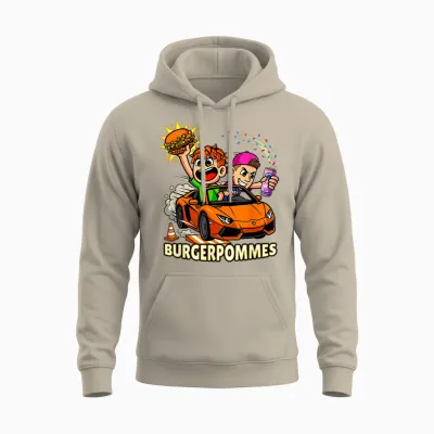 Burger Pommes Comic Art Spielzeugauto Snack Unisex Hoodie - Sand