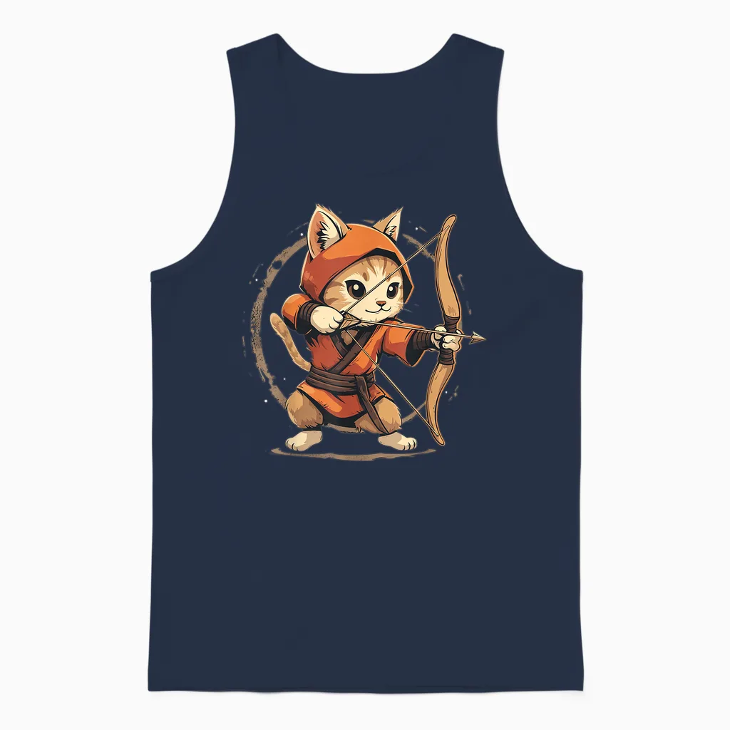 Cat Archer on Archery T-Shirt, Black, S Unisex Tank Top in Navy
