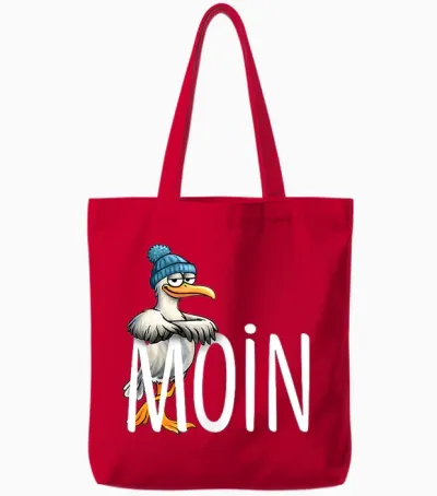 Moin! Funny North Sea Seagull Baltic Sea Nordic Greetings Tote Bags - Red