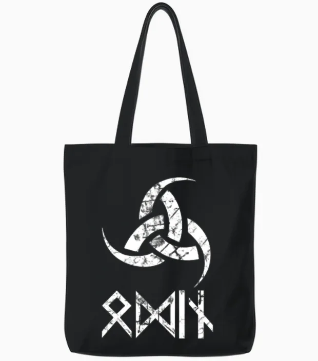 Odin God Symbol Horns Nordic Mythology Tote Bags in Black