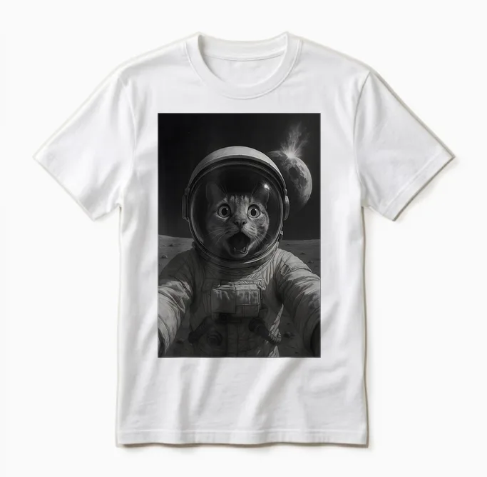 Katze Astronaut Auf Dem Mond Lustige Weltraum Katze Unisex T-Shirt in White