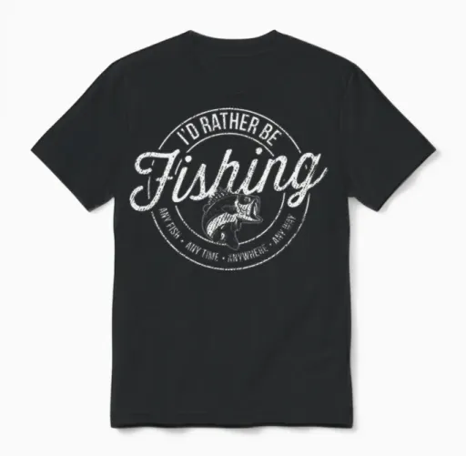 I'd Rather Be Fishing Retro Distressed Sports Gift Unisex T-Shirt in Black