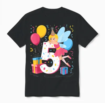 Fee 5. Geburtstag Für Jungen Mädchen 5 Jahre Alt Fünfte Fee Unisex T-Shirt - Black