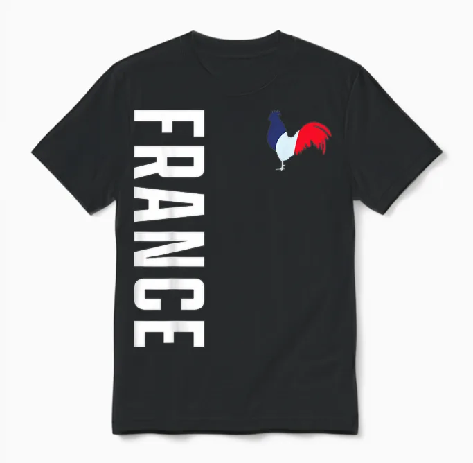 Frankreich Flagge Hahn Fan France Wappen Patriotisches Unisex T-Shirt in Black