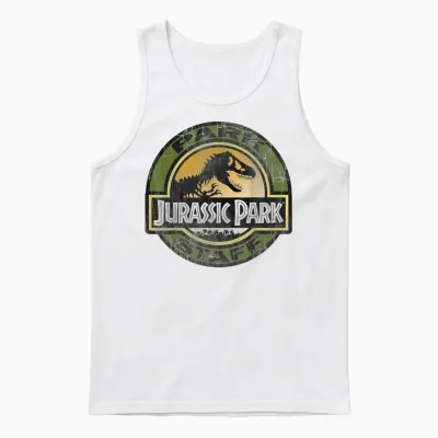Jurassic Park Staff Retro Distressed Logo Graphic Unisex Tank Top - White