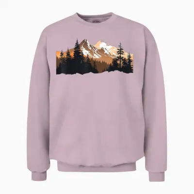 Alps Mountains in the Forest with Trees Nature Mountains Unisex Sweatshirt - Light Pink