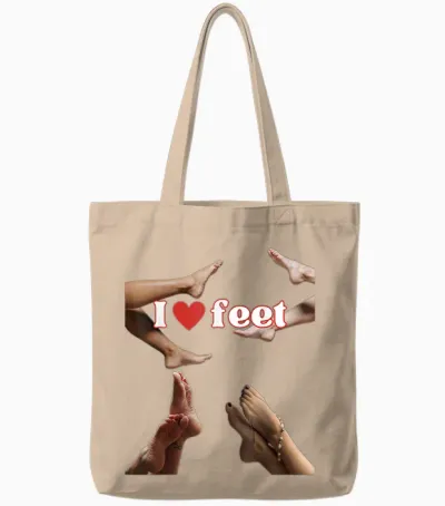 I Love Feet, Cool Design for Foot Lovers or Podiatrists T-Shirt, Black Tote Bags - Natural