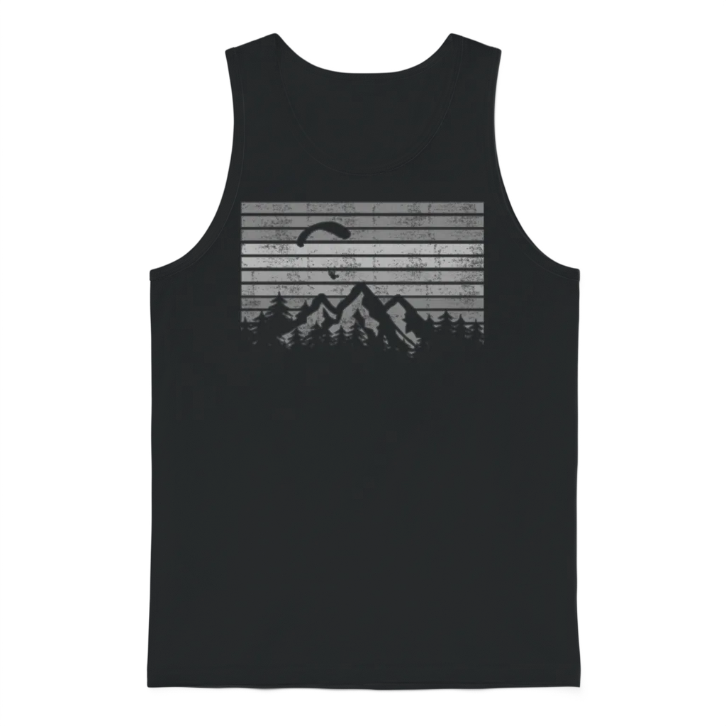 Retro Paragliding Over the Mountains Unisex Tank Top - Black