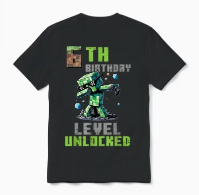 6th Birthday Level Unlocked Pixel Dab 6 Bday Gamer Boys Unisex T-Shirt - Black