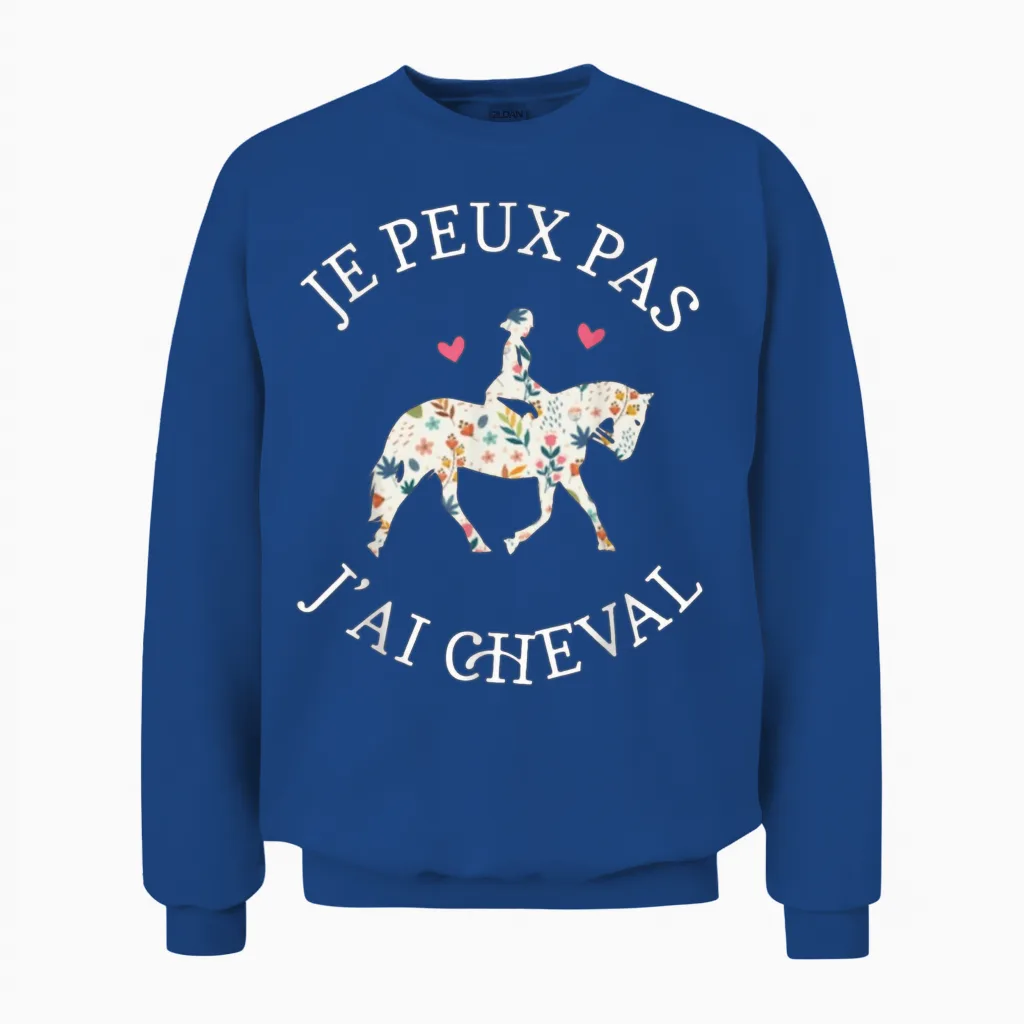 Je Peux Pas J'ai Cheval Humour Gift T-Shirt, Black, S Unisex Sweatshirt in Royal