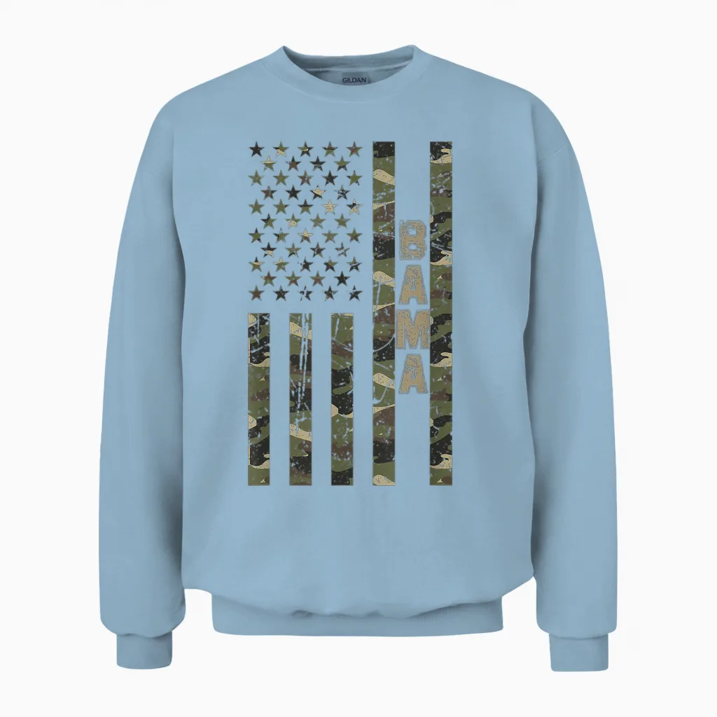 Bama Alabama United States Distressed Camo W Us Unisex Sweatshirt in Light Blue