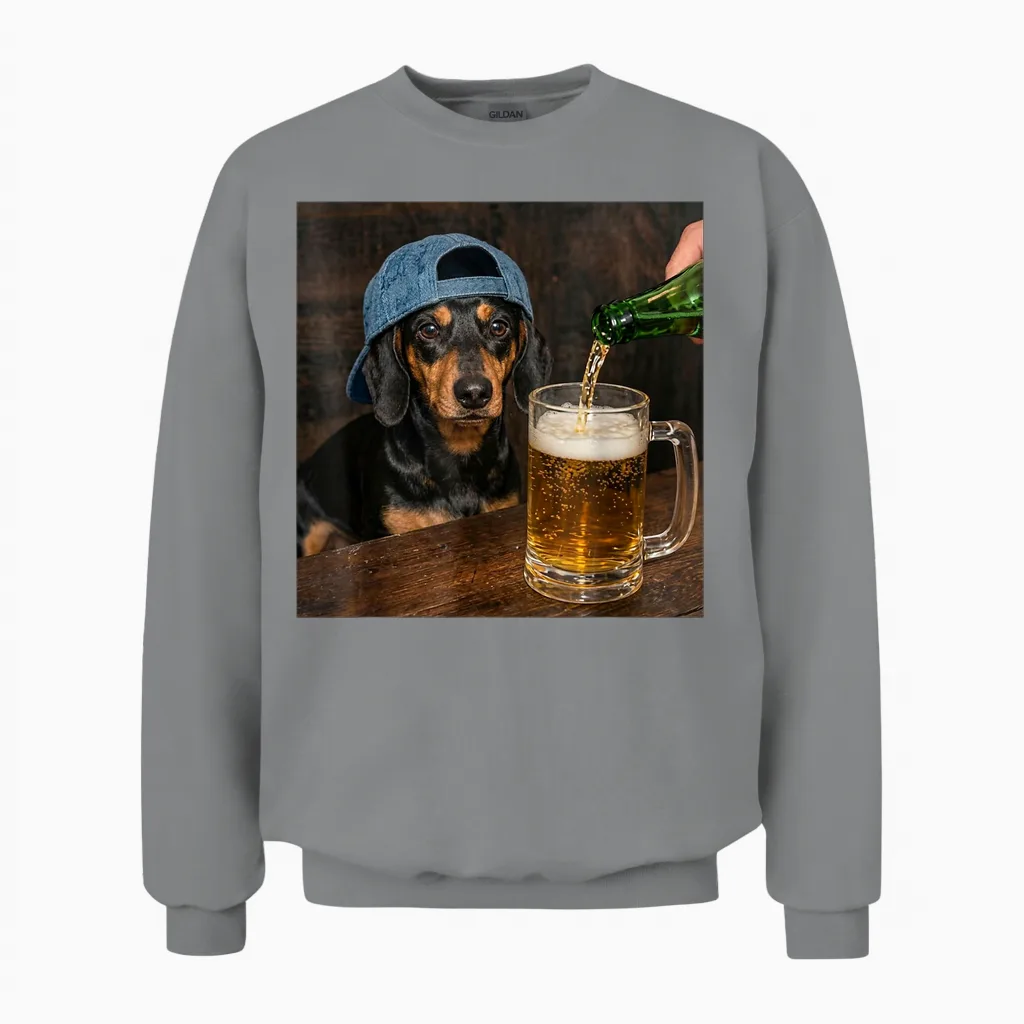 Teckel Buvant De La Bière Drôle Teckel Meme Unisex Sweatshirt in Sport Grey