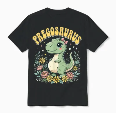 Pregosaurus Enceinte Maman Dinosaure Unisex T-Shirt - Black