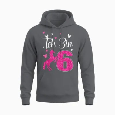 Kinder 6. Geburtstagspferd Geschenk Pferd Mädchen Süßes 6 Jahre Alt Unisex Hoodie - Charcoal